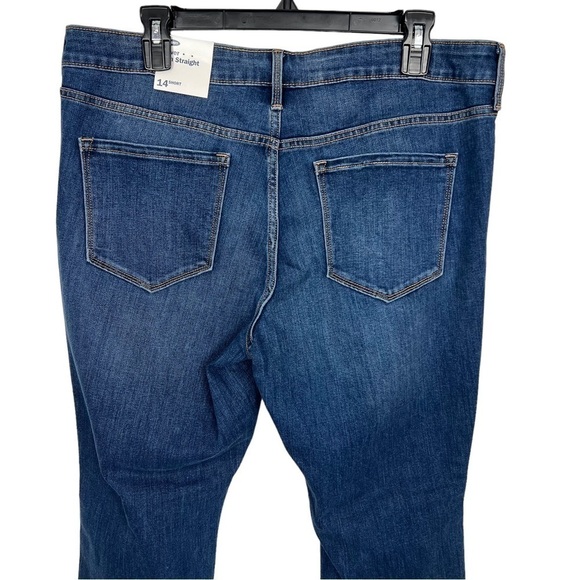 NWT Old Navy Women Power Slim Straight Blue Jeans Sz 14 Short Distressed Stretch - Picture 4 of 16